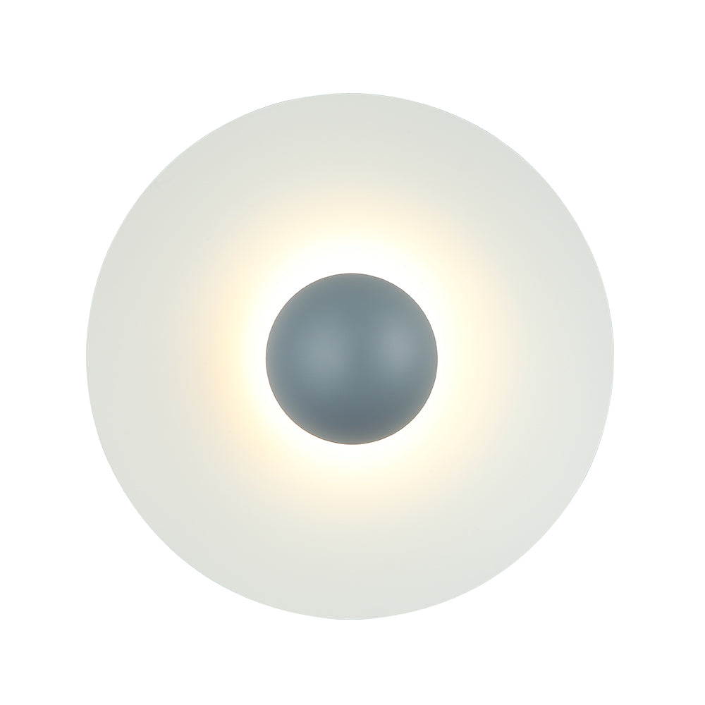 Round wall light fixture with a white outer shell and gray interior 