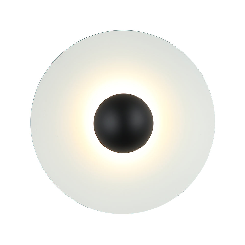 Spherical wall light fixture with a black center 